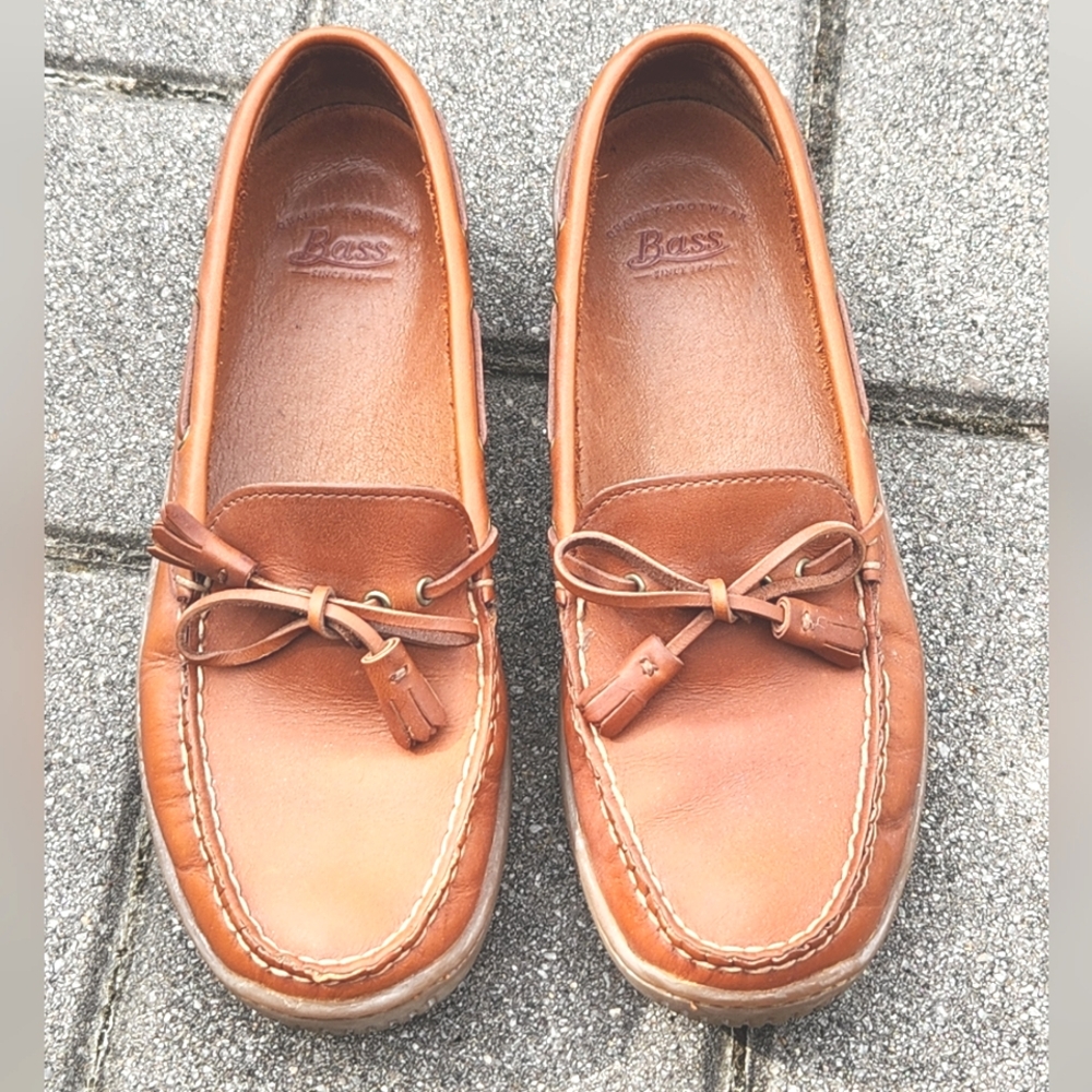 G.H. Bass Karen Cognac Brown Leather Driving/Deck Loafers Size 7 1/2